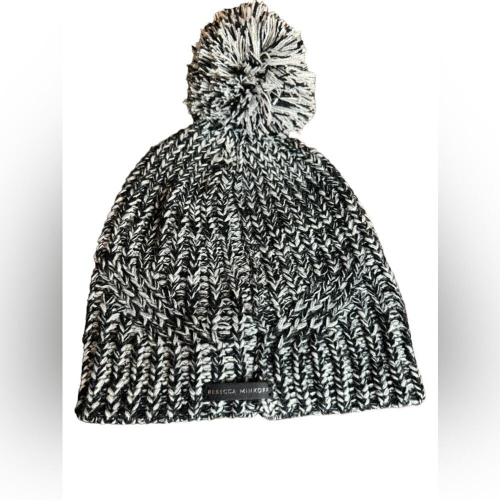 Rebecca Minkoff Black & White Marled Knit Pom Beanie One Size